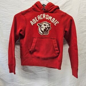 Abercrombie Hoodie Kids Medium Red Muscle Fit Tiger Graphic Applique Fleece